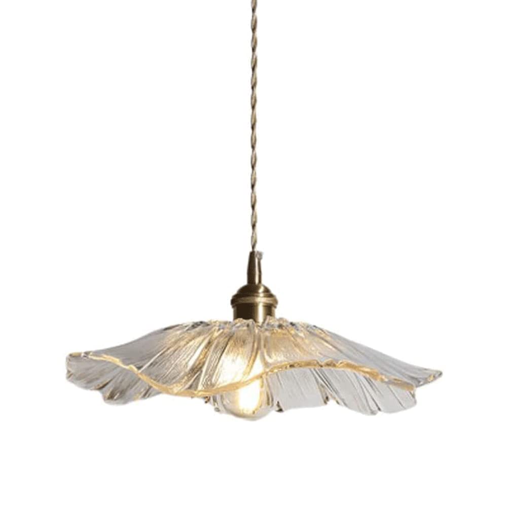 SYAXVOM Nordic Brass Chandelier Creative Glass Shade E27 Single Lotus Leaf Pendant Light for Bar Aisle & Restaurant – Stylish Ceiling Lighting Fixture