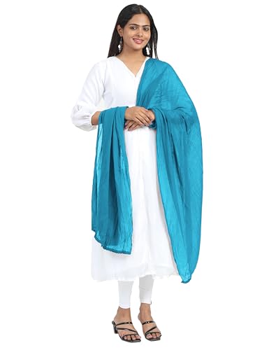 Image of Miraan Solid Pure Cotton Dupatta with Pom Pom Border, 2.25 meters length (DUPCOTTON)