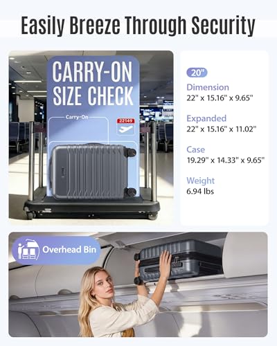 Image of LIGHT FLIGHT Expandable Carry On Luggage 22x14x9 Airline Approved with Double Spinner Wheels, 20 Inch Lightweight Hard Shell Rolling Suitcases with TSA Lock, Gray