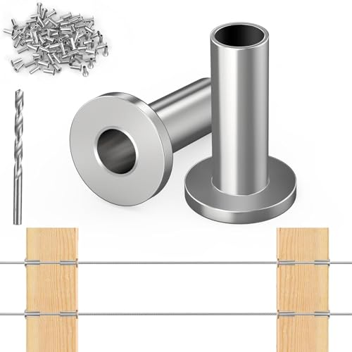 Image of Steel DN Mate 100 Pack Stainless Steel Protector Sleeves for 1 /8 inch 5 /32 inch or 3 /16 inch Cable Railing, Cable Protector Sleeves for Cable Railing System,T316 Cable Railing Hardware with a Drill Bit, DK201