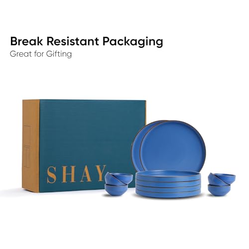 Image of Shay Modern Japandi Blue Ceramic Dinner Set, 12 Pcs, | Crockery Set for Gifting & Dining| Ceramic Dinner Set | Matte Finish (Japandi Dinner Set - Blue, 12 Piece)
