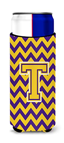 Letter T Chevron Purple and Gold Ultra Beverage Insulators for slim cans CJ1041-TMUK