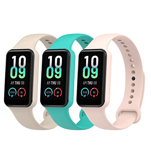 Bands Compatible for Amazfit Band 7 Fitness Watch Replacement Amazfit Band 7 Watch Band Adjustable Bracelet Accessory Strap for Amazfit Band 7 Wristbands W/Metal Buckle Women Men (Beige&Teal&Pink)