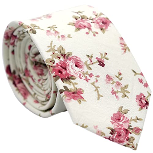 Image of BELLUNO Men's Cotton Floral Skinny Tie, 2.5 inch Width, with Gift Box