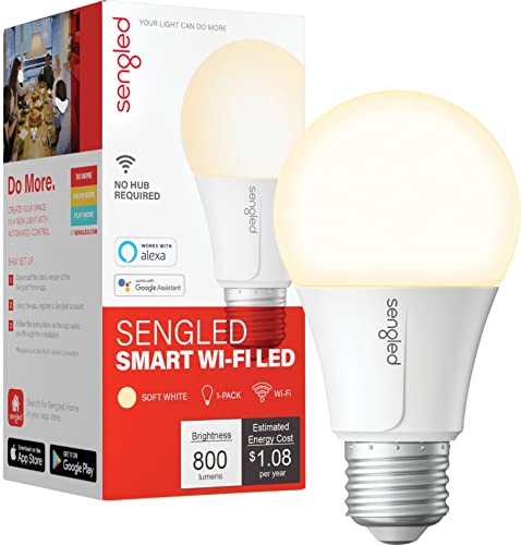Image of Sengled Alexa Light Bulb, WiFi Light Bulbs No Hub Required, Smart Bulbs that Compatible with Alexa, Google Home, Dimmable Smart LED Bulb, A19 Soft White (2700K), 800LM 60W Equivalent, 1 Pack