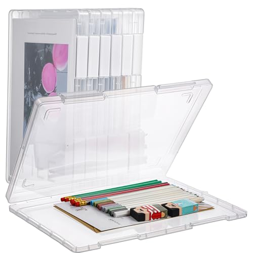 Image of 6 Pcs A4 Paper Organizer Box, Clear A4 File Portable Project Case, Plastic Scrapbook Paper Organizer Containers for Craft Paper Storage, Portable Board Storage for Art Supplies 8.6 inch x 12.4 inch Letter Pap