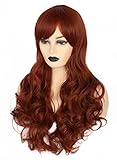 Topcosplay Women's Hair Wigs Auburn Brown Long Deep Wave Cosplay Halloween Costume Party Wigs(Dark Red)