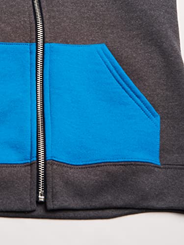 Fruit Of The Loom Boys' Fleece Full Zip Hoodie Sweatshirt, Charcoal Heather/Ghost Pacific Blue/Times Square Navy Stripe, Medium #TOP3