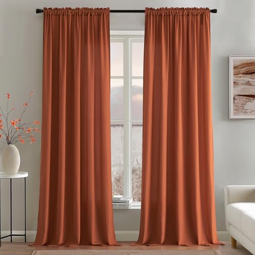 Image of MIULEE Terracotta Fall Semi Sheer Privacy Curtains 2 Panels 52W x 96L | Semi sheer privacy, non-see-through, light filtering, fits kitchen, bathroom, bedroom