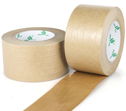 Ruban adhésif kraft renforcé BOMEI PACK 7,6cm x 49,7m marron pour emballage lot de 2