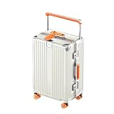 [KPLDOL] 日本デザイナー設計 スーツケース 多機能 アルミフレーム 大容量 女性 鋳造ホイール 静音キャスター キャスターの丸洗いも可能 軽量 (WHITE ORANGE-WHEEL, 20)