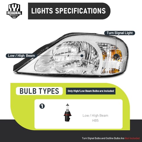ROADEAL Headlights Compatible with 2000-2005 Mercury Sable, Headlight assembly For 2000 2001 2002 2003 2004 05 Sable, Headlamp Replacement with Chrome Housing Driver&Passenger Side by ROADEAL - Used condition - Image 3