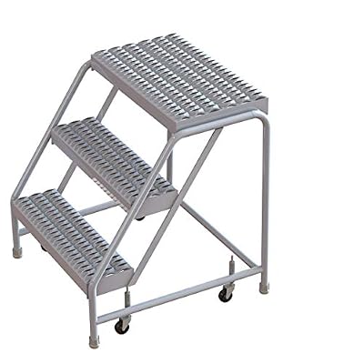 Tri-Arc WLAR003245 3-Step All-Welded Aluminum Rolling Industrial & Warehouse Ladder with Grip Strut Tread, 24-Inch Wide Steps