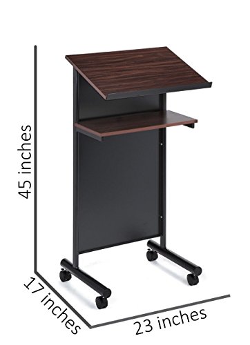 Wheeled Lectern With Storage Shelf - Cherry/Black - Compact Standing Desk For Reading - Laptop Stand #TOP5