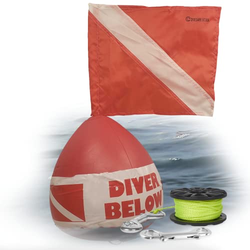 Divesafe Scuba Round Buoy Float – With Collapsible Flag Stiffener, Split Ring And 100Ft High Visibility Neon Yellow Finger Reel (Abs) For Surface Signaling #TOP5