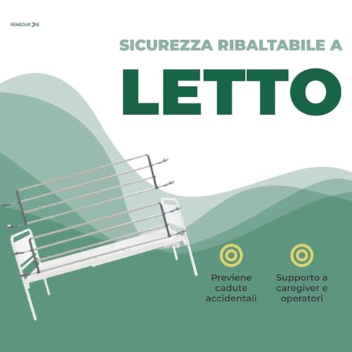 Remedia One - 2 Sponde Letto Anziani Ribaltabili Anticaduta In Acciaio, Sponda Letto Matrimoniale Per Degenza, Uso Ospedaliero E Domiciliare - 170Cm - 2