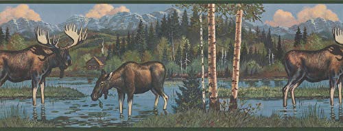 Moose In The Forest Swamp Wide Wallpaper Border Retro Design, Roll 15' X 9'' #TOP1