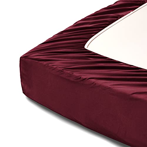 Horbaunal 6 Piece Satin Sheet Set Queen Size Luxury Silky & Soft Burgundy Satin Queen Bed Sheet Set With 16" Deep Pocket, 1 Fitted Sheet, 1 Flat Sheet, 4 Pillowcases #TOP7