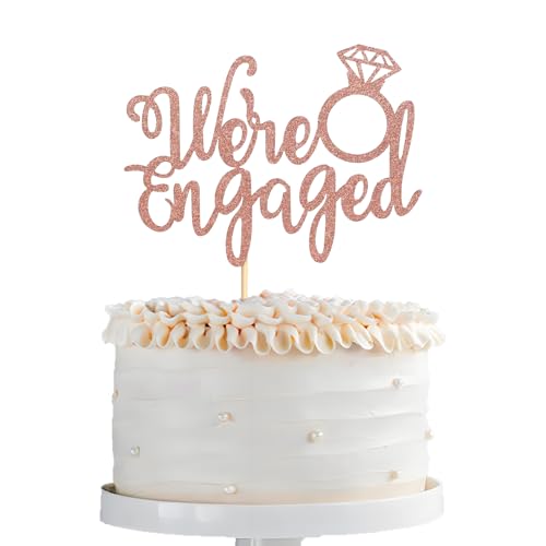ZpiLkes We're Engaged Cake Topper Glitter with Ring Bridal Shower Cake Pick Decorations for Bridal Engagement Wedding Cake Party Engagement Party Supplies Rose Gold