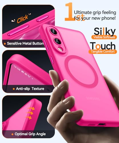 Image of CANSHN Designed for Samsung Galaxy S25 Edge Case (2025) [Full Camera Protection] [Compatible with Magsafe] Translucent Matte Back Protective Phone Cover, Hot Pink