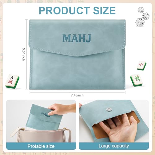 PU Leather Mahjong Card Holder, Magnetic Snap Closure, Fits Standard Mahjong Tile Cards & Accessories, Portable Travel Card Organizer for Game Night, Great Mahjong Gift for Women and Men (Gray Blue) - image 2