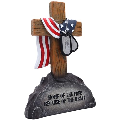 Estatua Cruz Militar con Bandera Americana y Placas miniatura 3
