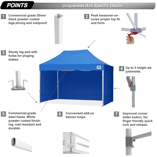 Image of ABCCANOPY Commercial Pop Up Canopy Tent with Sidewalls 10X15,Royal Blue