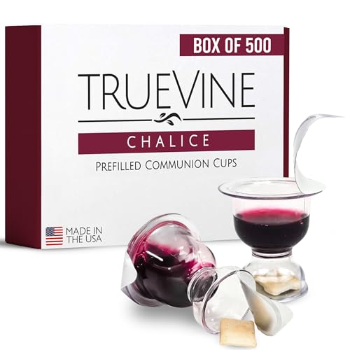 Image of TrueVine Chalice Communion Cups and Wafer Set - Prefilled Cups w /Fresh Unleavened Bread & Grape Juice - Carefully Packaged & Easy to Open Elements for your Church Services, Fits in Trays (500 Count)