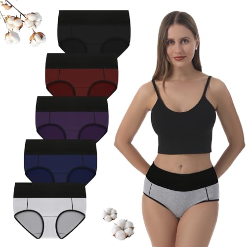 La Mejor Selección de Ropa Interior para Dama - los preferidos. 44 IGOLUMON Calzones de Mujer Algodon Suave Ropa Interior de Cintura Alta Pantaletas sin Costuras para Mujer Transpirables Bragas para Femeninas 5 Piezas