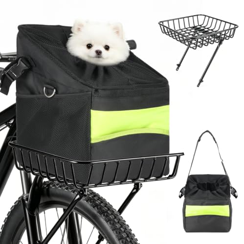 Hundefahrradkorb Vorne Faltbarer Atmungsaktiver Hunderucksack bis 5,5 kg | Hunde Rucksack, Hundekorb Fahrrad Vorne, Fahrradkorb Hund, Verstellbare Montage für Rennräder/Mountainbikes/E-Bikes