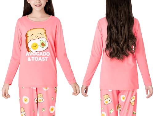 Image of Beezizac Girls Pajamas Cute Print Short /Long Sleeve Pants Set Size 6-18 | Soft Stretch Poly Blend, Comfy Crewneck, Elastic Waist Pants, Everyday & Holiday Sleepwear for Big Girls, Tweens & Teens