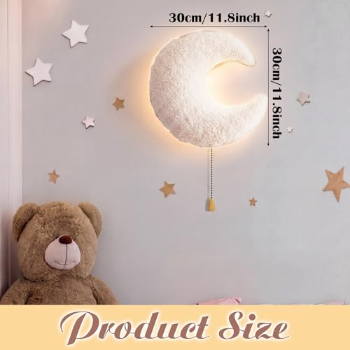 Image of Aurelema Fluffy Moon Night Light Wall Lamp Sleeping Nursery Lighting Cute Floating Battery Operated Hanging Lamp for Baby Boys Girls Bedroom Room Nursery Wall Decorations