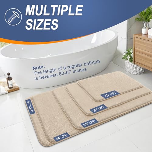 Image of OLANLY Thick Memory Foam Bathroom Runner Rugs 70x24, Extra Soft Absorbent Long Bath Rug, Quick Dry Bath Mats, Non-Slip, Machine Washable Mat for Bathroom, Tub and Shower, Home Decor Accessories, Beige
