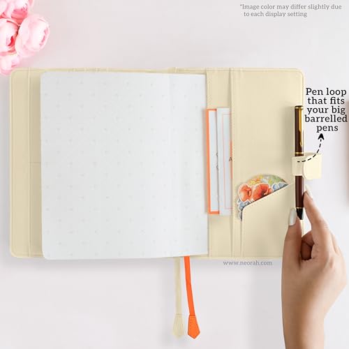 Image of NEORAH-A5 Notebook SLEEVE with SNAP Button + Dotgrid JOURNAL |Faux Leather Sleeve + Penloop|2 Front 1 Back compartment |6 Card Slots|2 BookMarks|Gift Box- Fits any A5 Softcover Notebook - AFTERGLOW