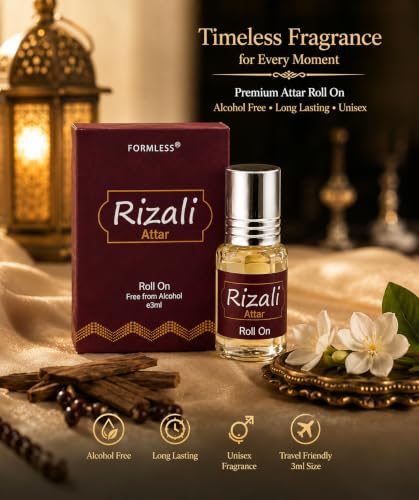 Image of Formless Rizali 3ml Attar Unisex - Premium Exotic Fragrance Oil, Long Lasting Alcohol-Free Perfume, Rich Floral Woody Musky Scent, Pocket Size Roll-On, Travel Friendly Daily Wear & Special Occasions