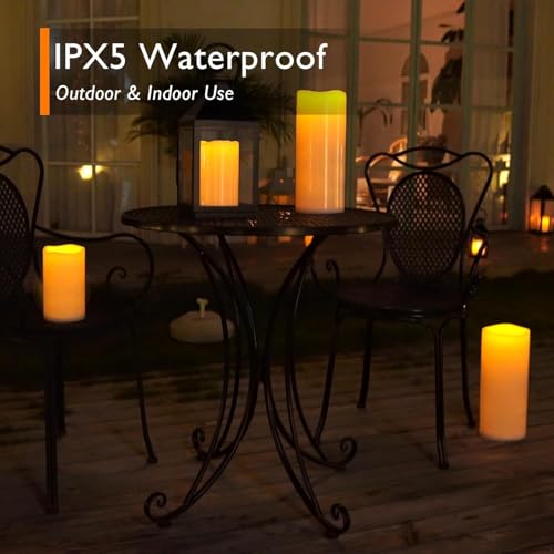 Image of Homemory 12 inch x 5 inch Large Waterproof Outdoor Flameless Candles with Remote Control and Timer, Battery Operated Flickering LED Pillar Candles for Outdoor Larterns, Porch, Long Lasting, Set of 4