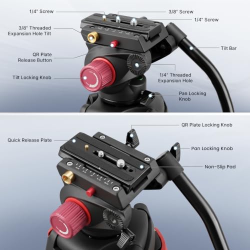 Mactrem 82"/210cm Fluid Head Tripod - Heavy Duty Video Tripod for Camera - image 3