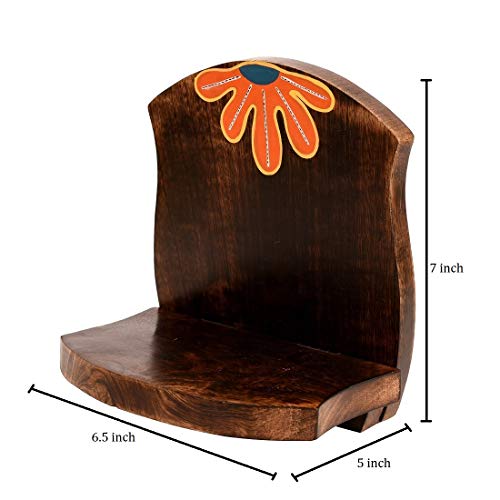 Image of AAKRITI ART CREATIONS Handcrafted Wooden Brown Wall Shelves Set of 2 | Floral Art Wooden Wall Hanging Shelves | Matte Finish Decorative Shelf for Living Room, Bedroom & Gifting