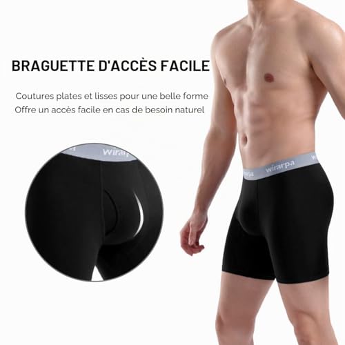 wirarpa Boxer Homme Coton Caleçon Hommes Élastique Confortable Braguette Ouverte sans Etiquette Lot de 4 Noir Taille XL – vue 2