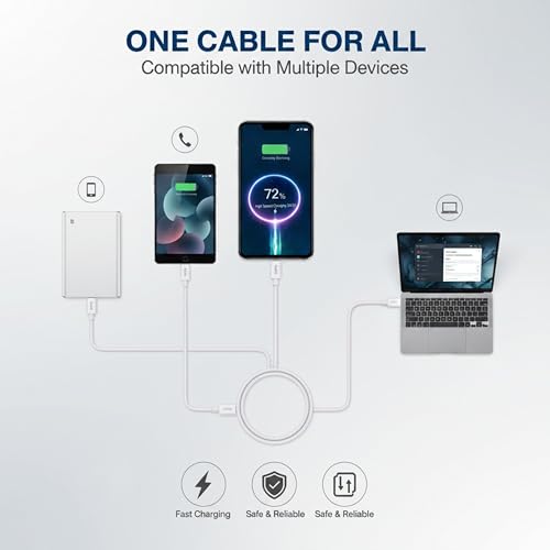 Image of 33W Quick Charge USB A to Type C Cable, Premium TPE USB C Charging & Data Sync Cable, Reinforced Connectors, 1 Meter, Compatible with USB Type-C Smartphones, Tablets, Laptops, White