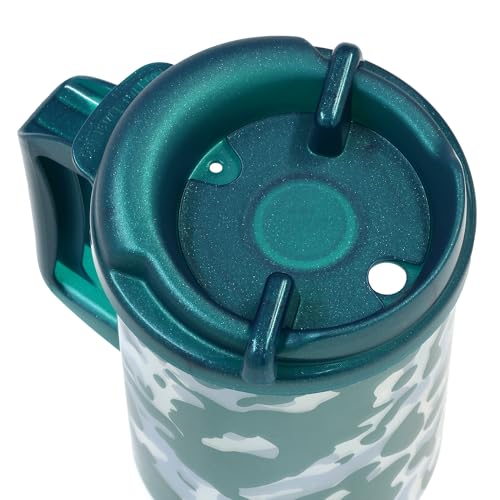Image of Plum Hill Green Camo 20 Oz Hospital Cup with Lid and Straw | Large Water Cup with Measurement Markers, Medical Water Bottle, Clear Plastic Mug
