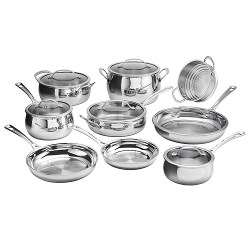 Comparison: Best Triple Clad Stainless Cookware 10 Cuisinart 15 Piece PureClad Triple-Ply, Stainless Steel, Cookware Set, PCST-15