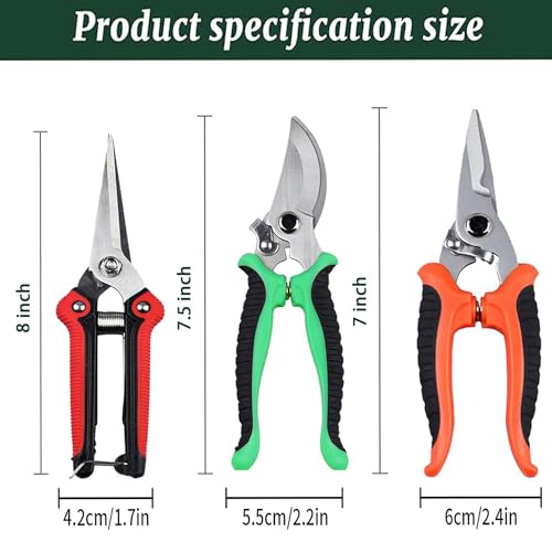 LxcshLjx 3Pcs Pruning Shear Set, Gardening Pruning Shears, Heavy Duty Garden Bypass Pruning Shears, Hand Shock-Absorbent Garden Scissors, Clippers for Flowers Branches Leaves and Potted - Image 3