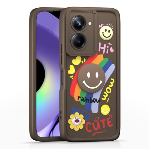 Image of Pikkme Back Cover for Realme 10 Pro 5G | Soft Silicone| Cute Rainbow Smile & 3D Cartoon Flower Design | Shockproof Raised Camera Protection Bumper Case (Brown)