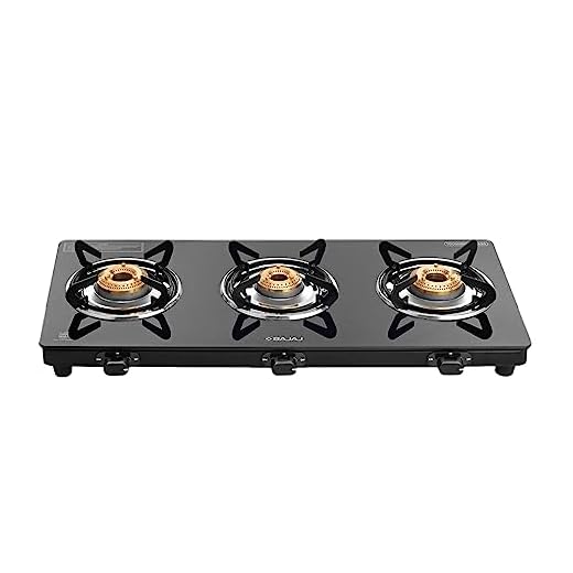 Best 3 Burner Gas Stove in India 54 Bajaj UCX 3 Burner Slim Glass Top Gas Stove|Slim Frame Glass Cooktop|3 Brass Burners| 360 degree Swivel Nozzle| Stainless Steel Drip Tray| Black