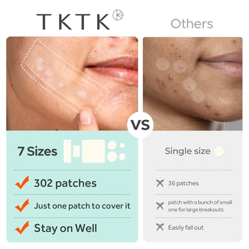 Image of TKTK Large Pimple Patches for Face, 7 Sizes XL Acne Patches, Big Hydrocolloid Bandages for Body, Chin, Forehead, Chest, Back Zit Breakouts, Hydrocolloid Patch (Strip, Square, Dot 302 Count)