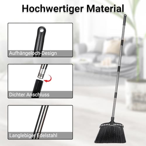 MASTERTOP Besen mit Stiel - Professioneller Straßenbesen & Gartenbesen mit 140cm Griff, Strapazierfähige Borsten + Innen/Außen Nutzung für Terrasse/Garage/Hof - Schwarz – Bild 5