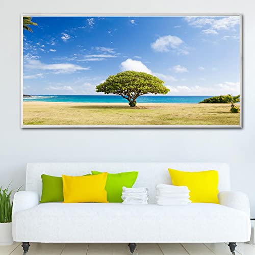 Peinture nature paysage sur toile 60x120cm grand format arbre vert