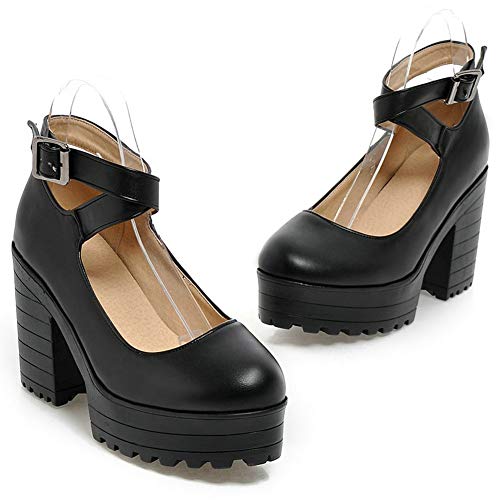 Agodor Women's Platform Strappy Mary Janes Goth High Heel Dress Shoes Round Toe Gothic Chunky Pumps (US 7, Black)3