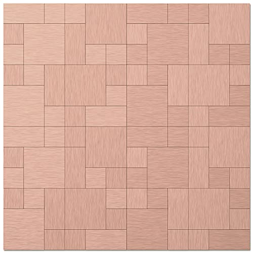 BeNice Metal Backsplash Peel and Stick Cobble Pattern-Peel and Stick Tiles Square Stick on Backsplash for Kitchen Stove Wall Fireplace Brushed Rose Gold-5sheets